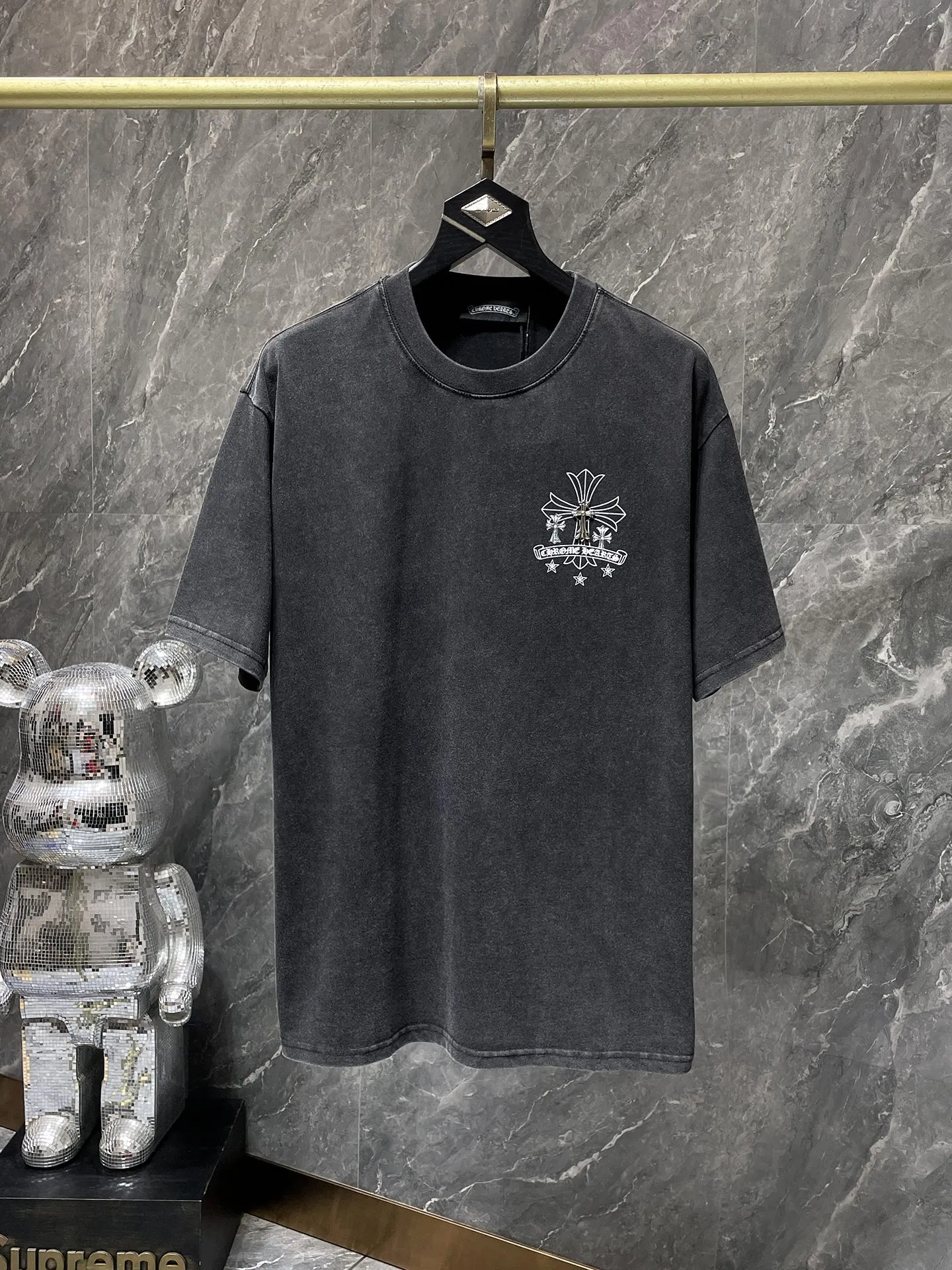 P160 new Chrome Hearts 25ss washable model for summer! ! High gram weight, environmentally friendly and high-quality top-quality fabric 280g Kromat Sanskrit cross metal buckle washable short-sleeved counter synchronization 1:1 replica version Recommended color: black Size: S, M, L, XL
